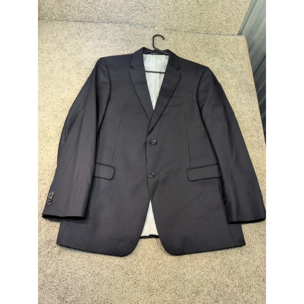 Tommy Hilfiger Mens Navy Blue Pinstripe‎ 100% Wool Two Button Blazer Jacket 42R